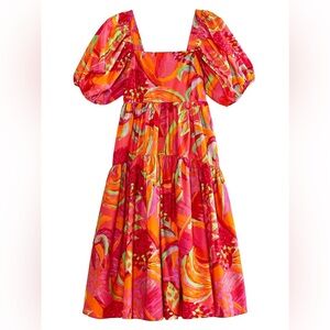 Farm Rio Puff-Sleeve Midi Dress